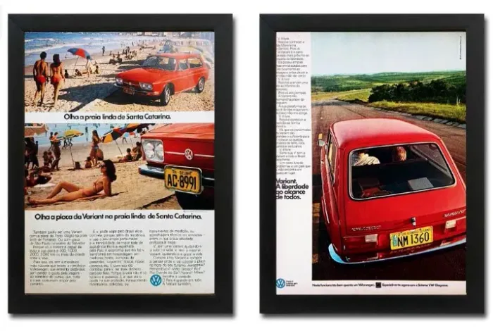 VW Variant - Kit com 2 quadros decorativos com propaganda original de revista
