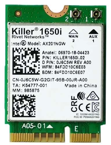 Placa de Rede Notebook Wifi6 e Bluetooth 5 Killer1650i AC Dual Band 2.4Gbps AX201NGW 802AX