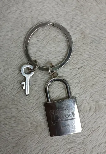 Chaveiro Cadeado + Chave em Metal Inox