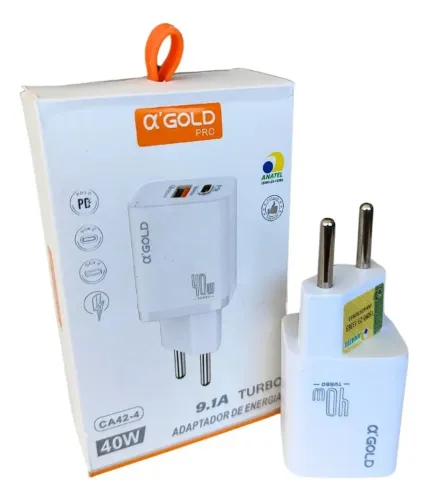 Carregador Tomada Plug Adaptador Super Turbo Usb Tipo C 40w Cor Branco