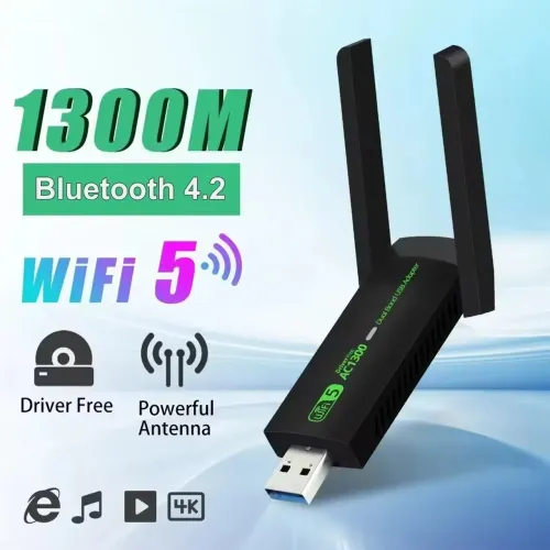 01300Mbps USB 3.0 Adaptador WiFi 2.4G 5Ghz Dongle Bluetooth 4.2 para Notebook e Desktop