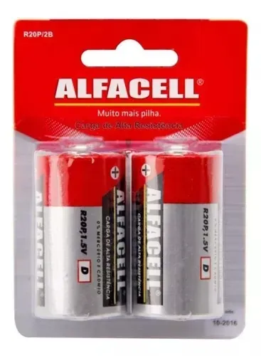 Pilhas D Grande com 2 Unidades 1.5V - Alfacell - R20P/2B