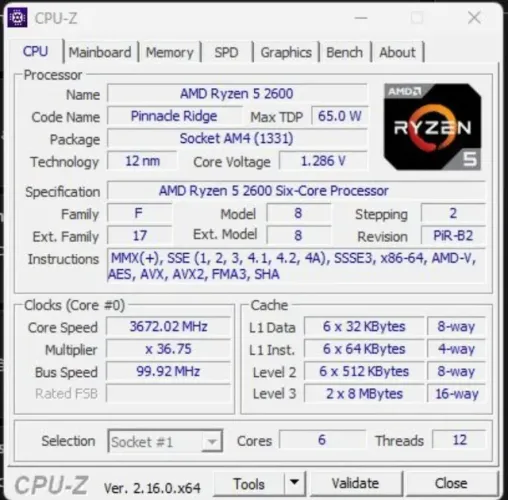 Processador Ryzen 5 2600 6 Core 12 Threads