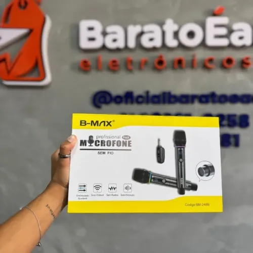  Kit Microfone Sem Fio Profissional BM-248 com Visor Digital - Recarregável