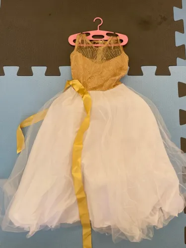 Vestido de Formatura ABC Infantil Dourado e Branco