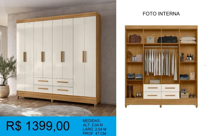 Guarda-roupa casal 8 portas e 4 gavetas