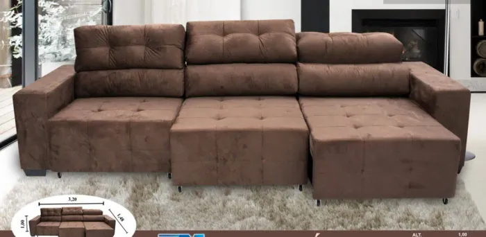 Sofá Modular Suede Marrom 3,30m