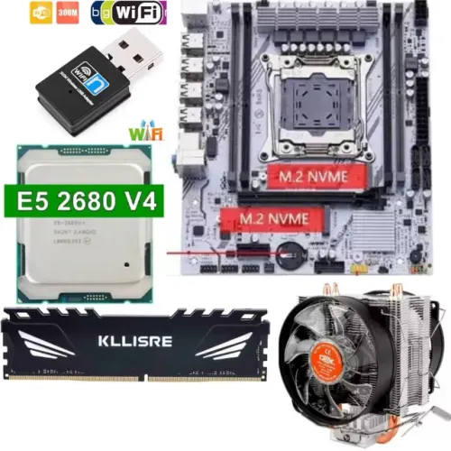 Kit Paca MãeX99 Xeon E52680V4 + 8GB Memória DDR4 + Cooler Duplo Rgb + Adaptador WI-FI