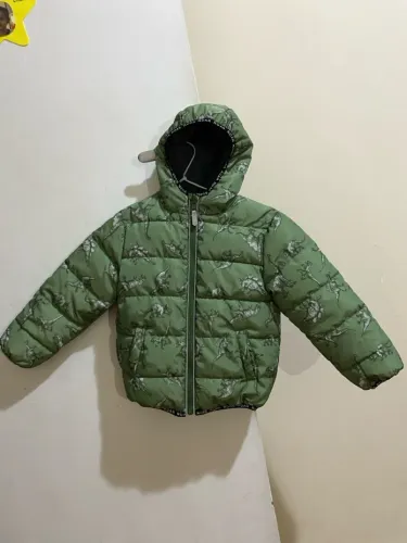 Casaco Acolchoado Infantil Dupla Face - Com Estampa de Dinossauro | 3-4 anos