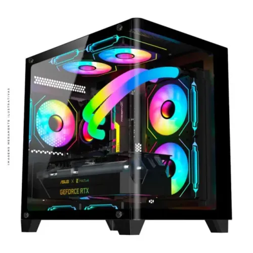Gabinete Gamer K-Mex Aquário Curva, Mid Tower, Lateral em Vidro, mATX, Sem Fonte, Sem Fan,