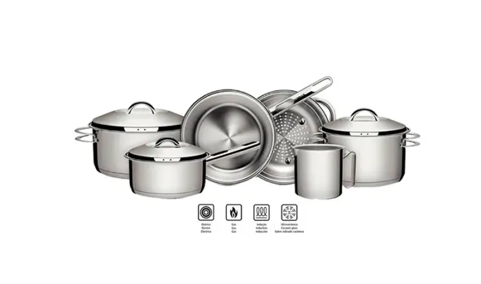 Conjunto Panelas Tramontina Solar, Fundo Triplo e Tampas em Aço Inox - 06 peças 