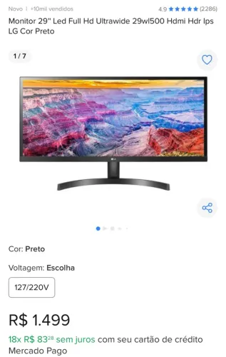 Monitor LG 29" Ultrawide Full HD - 29WL500 HDR IPS HDMI