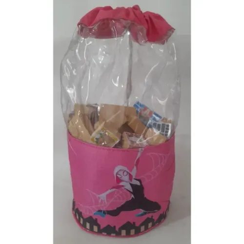 Saco -Homem Aranha Rosa com 50 tijolinho mágicos-Usado