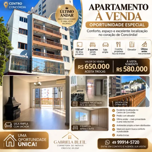 OPORTUNIDADE! VENDO APARTAMENTO MO VENTRO DE CONCÓRDIA