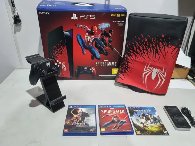 Playstation 5 edição limitada especial homem aranha com jogos e acessórios