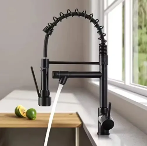 Torneira Gourmet Monocomando cozinha estilo industrial Aço inoxidável Preta