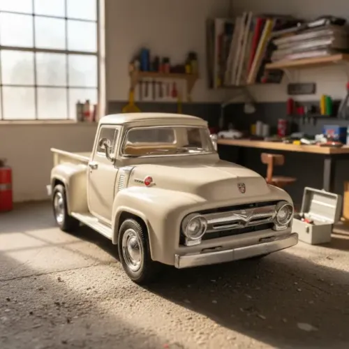 Miniatura Ford F-100 1956 1/36 Metal - Portas Abrem - Fricção - Bege Carrinho de Brinquedo