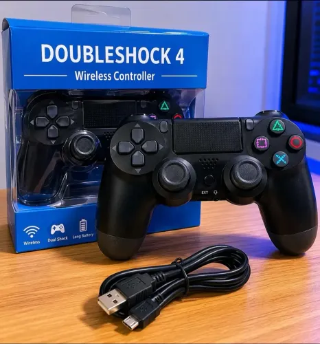 CONTROLE SEM FIO  DOUBLE MOTOR Ps4 BLUETOOTH COMPATÍVEL COM Ps4, PC E SMART TV - PRETO