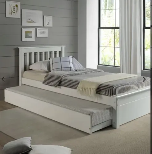 Conjunto Cama Solteiro Inglesa com Cama Auxiliar em Madeira Maciça Mv Outlet Branco