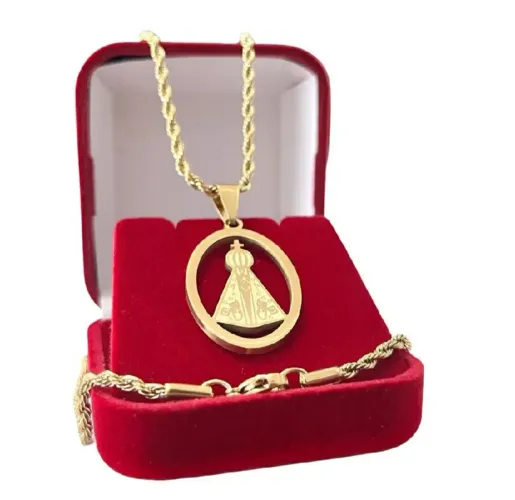 Colar Pingente Nossa Senhora Aparecida Banhado a Ouro