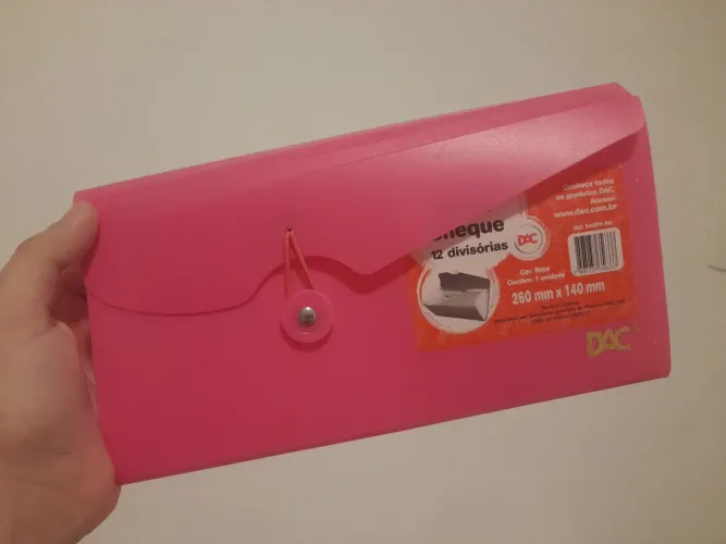 Pasta sanfonada porta cheque de cor rosa [SEMI-NOVO]