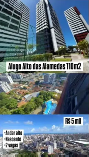Lenildo ALUGA excelente Apto. Alto das Alamedas 110m2 3/4 + dce 2 vagas Nascente