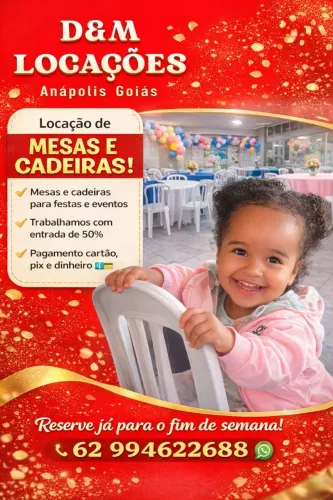 Locação de mesas e cadeiras em Anápolis Aparti de 17,99