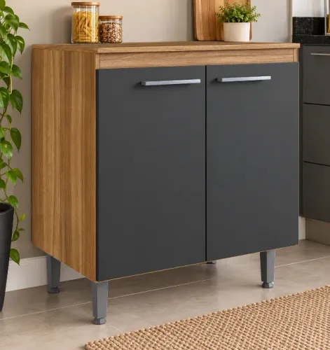 Balcão Cozinha com 2 Portas 80cm Grafite NOVO Promoção