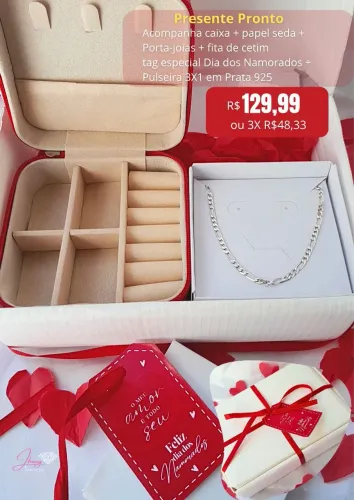 Kit presente dia dos namorados com pulseira Masculina em prata 925