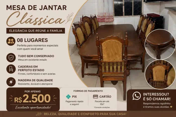 Mesa com 8 cadeiras ótimas ... Madeira nobre!!