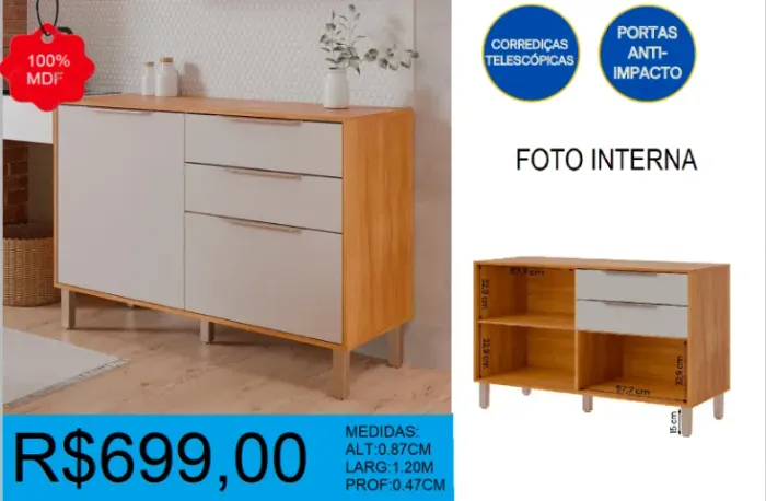 BALCAO PARA COZINHA -100% MDF - CORREDIÇA TELESCÓPICAS -COMPRE HOJE E RECEBA EM ATE 72H