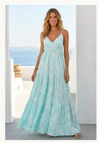Vestido Longo Verde e Branco de alça regulável Renner