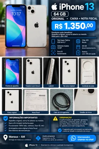 iPhone 13 64GB - Original, Caixa + NF - R$ 1.350