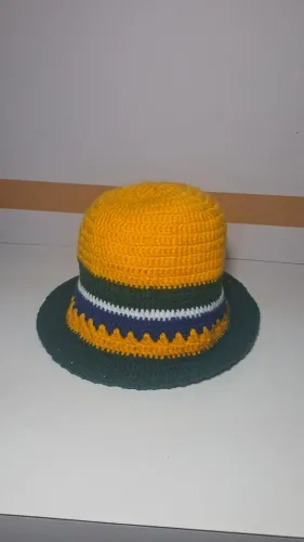 Chapéu Bucket Hat de Crochê Artesanal - Cores do Brasil (Streetwear) copa