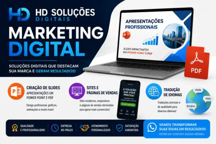Criação de Slides Profissionais | Sites | Páginas de Vendas | Tradução de Idiomas
