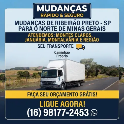 Transporte de mudanças de Ribeirão para o norte de Minas Gerais