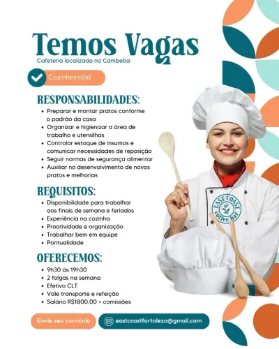 Vaga para cozinheiro(a)