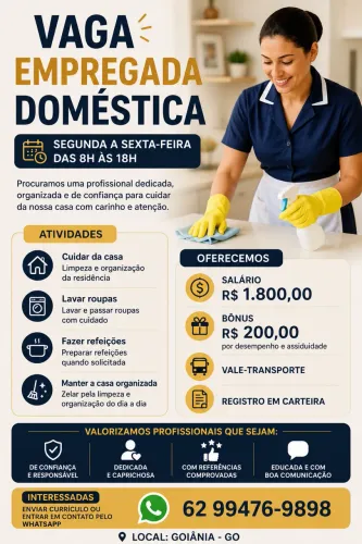 VAGA PARA EMPREGADA DOMÉSTICA