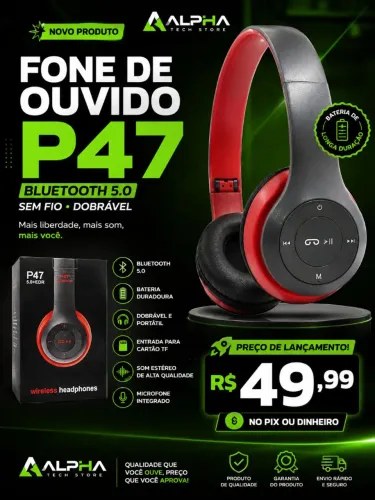 Fone de Ouvido Bluetooth P47