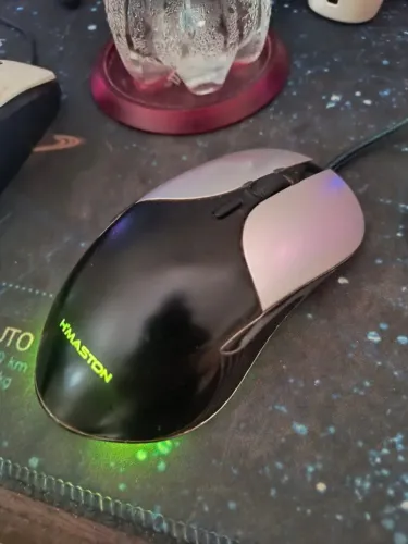 Mouse Gamer H'maston em aço escovado, cabo reforçado em malha de nailon