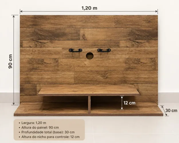 Painel para TV com Prateleira Suspensa - Amadeirado | 1,20 x 90 cm