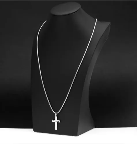 Corrente cordão pingente crucifixo 70cm aço inoxidável prata