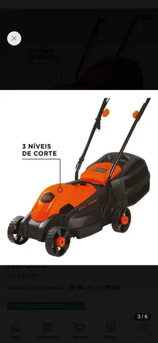 Cortador de Grama Elétrico Black+Decker GR1000 1200W 220V 2800 RPM