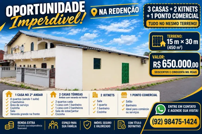 Terreno na Redenção c/3 Casas + 2 KitNets + 1 Ponto Comercial