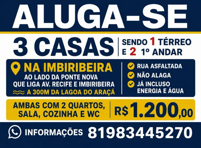 ALUGA-SE CASAS NA IMBIRIBEIRA