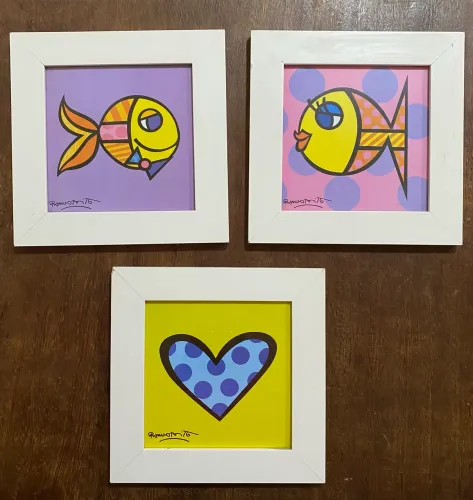 Kit 3 Quadros Decorativos 2 Peixes + 1 Coração Romero Britto