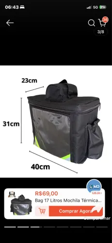 Bag de 17 litros, entregas de bicicleta.