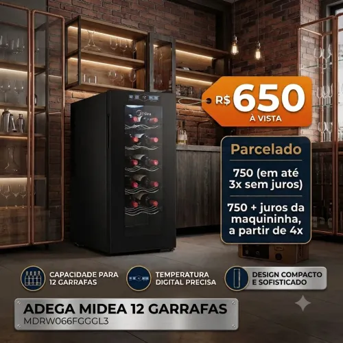 Adega Midea 12 Garrafas Painel Touch - LACRADA na Caixa (Abaixo do Preço!) + NOTA FISCAL