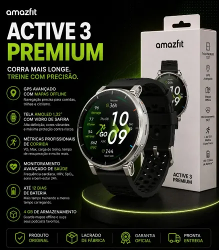 Amazfit Active 3 Premium Original Com Tela AMOLED e 170 Esportes
