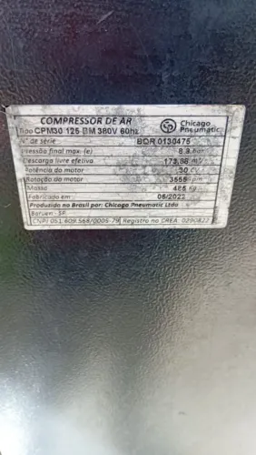 Compressor de Ar Industrial Chicago Pneumatic CPM30 30CV